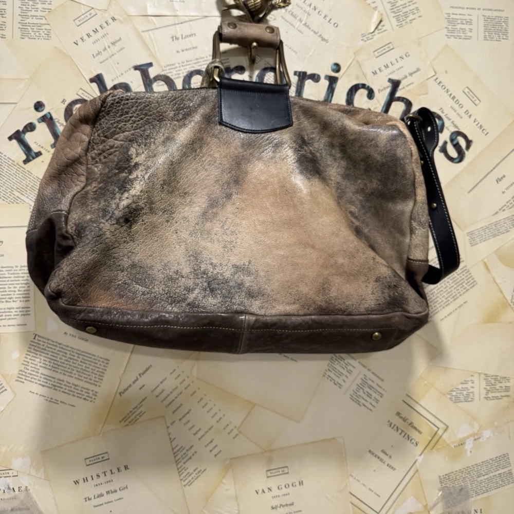 Free People Ash Leather Weekender Bag We The Free Distressed Desert Taupe - Picture 9 of 12
